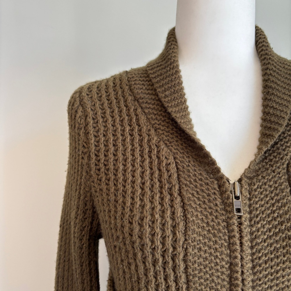 Wallace Women's Medium Zip Cardigan Green Wool Cotton Electric Grandpa Cabincore